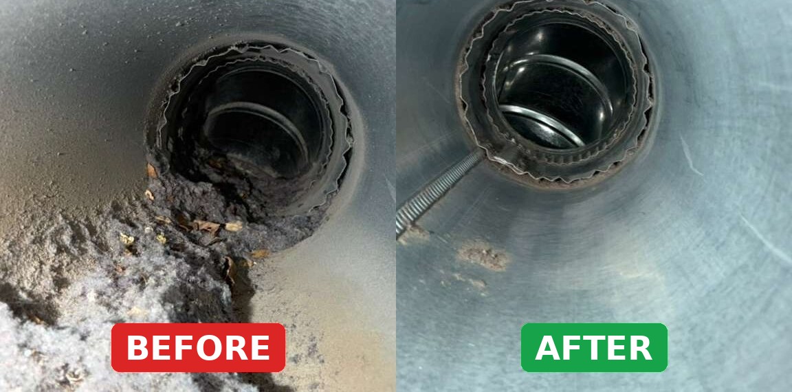 Dryer vent connection before and after